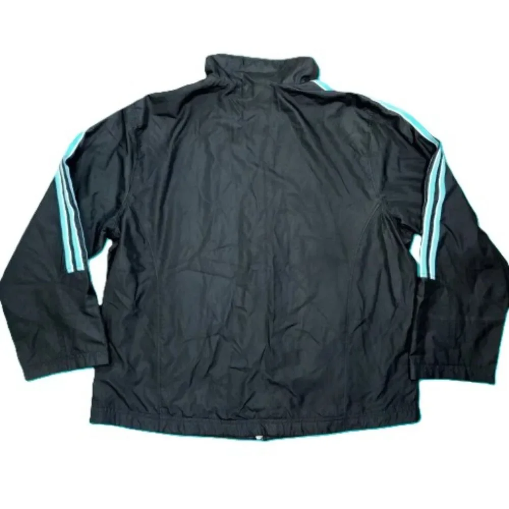 Vintage 2002 Adidas Track Jacket Black Turquoise Stripes Full Zip L Y2K Men’s